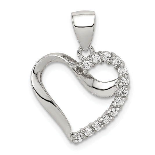 Sterling Silver Rhodium-Plated Cz Heart Pendant
