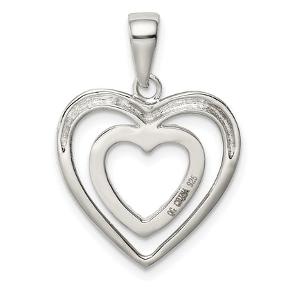 Sterling Silver Rhodium Plated Polished And Cz Double Heart Pendant