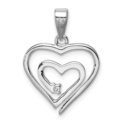 Sterling Silver Rhodium-Plated Single Cz Fancy Heart Pendant