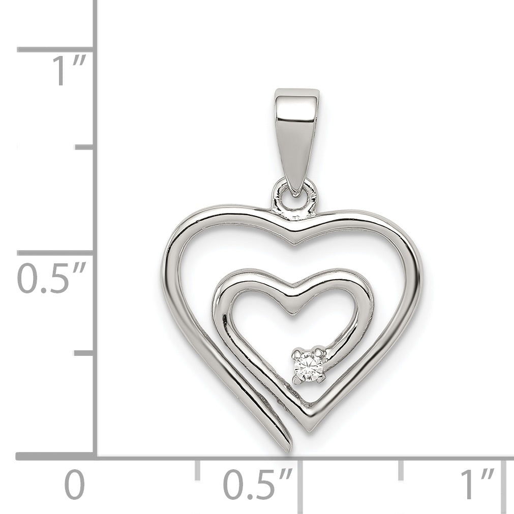 Sterling Silver Rhodium-Plated Single Cz Fancy Heart Pendant