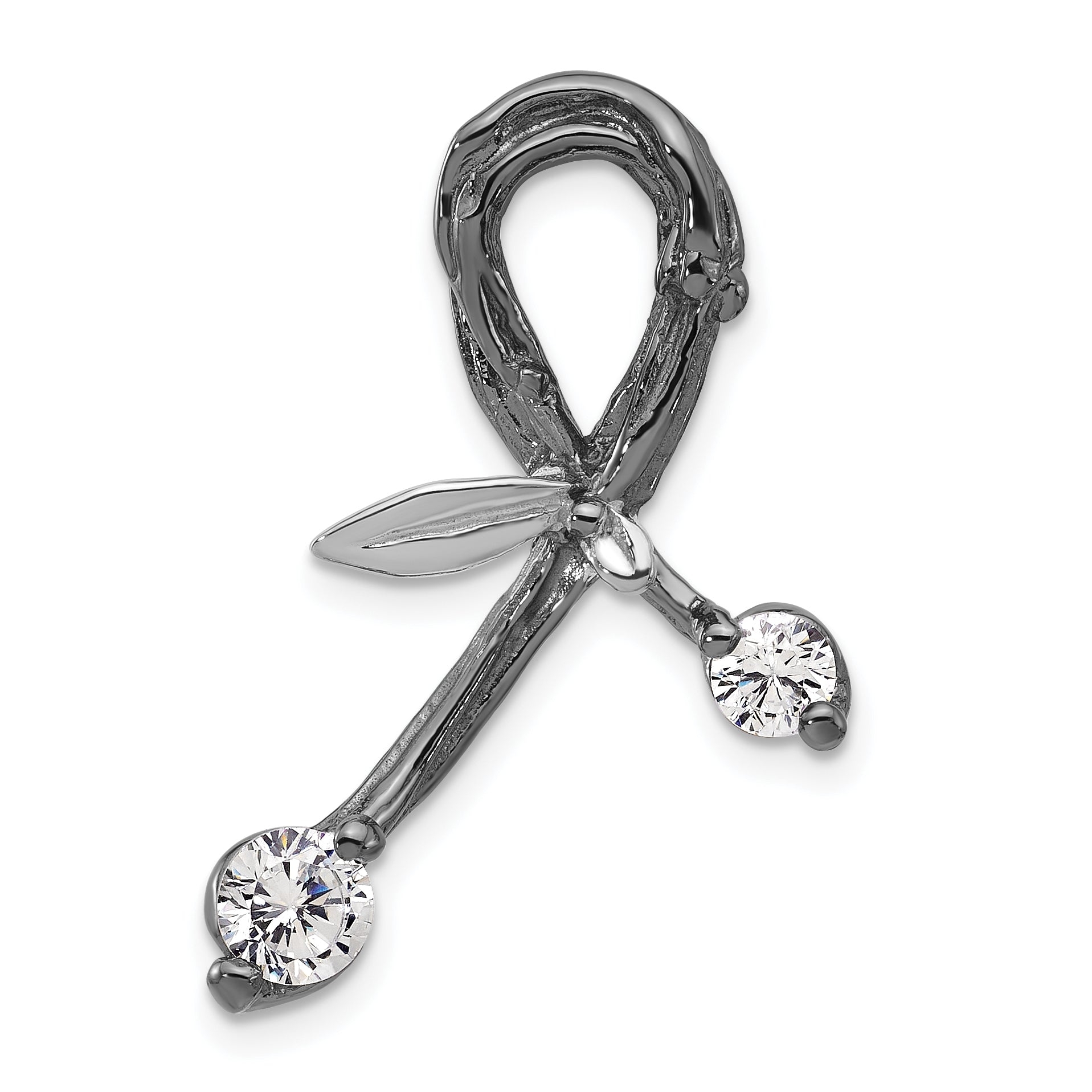 Sterling Silver Black Rhodium-Plated Cz Polished Support Chain Slide