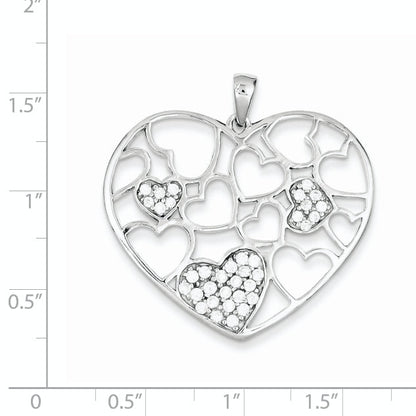 Sterling Silver Polished & Cz Hearts Pendant