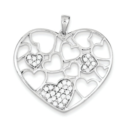 Sterling Silver Polished & Cz Hearts Pendant