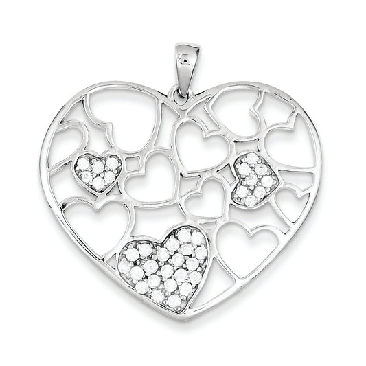 Sterling Silver Polished & Cz Hearts Pendant
