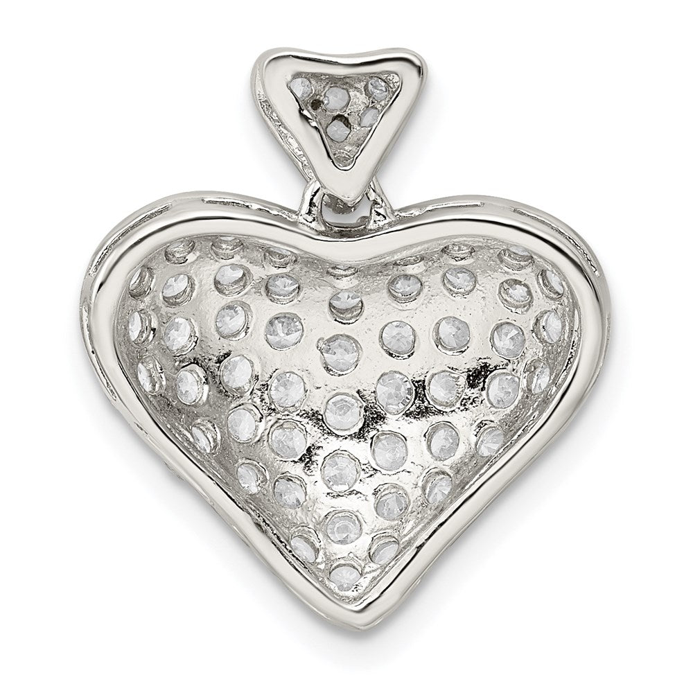 Sterling Silver Rhodium-Plated Cz Puffed Heart Pendant