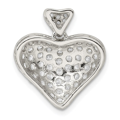 Sterling Silver Rhodium-Plated Cz Puffed Heart Pendant
