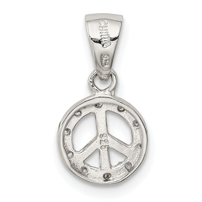 Sterling Silver Rhodium-Plated Small Cz Peace Pendant