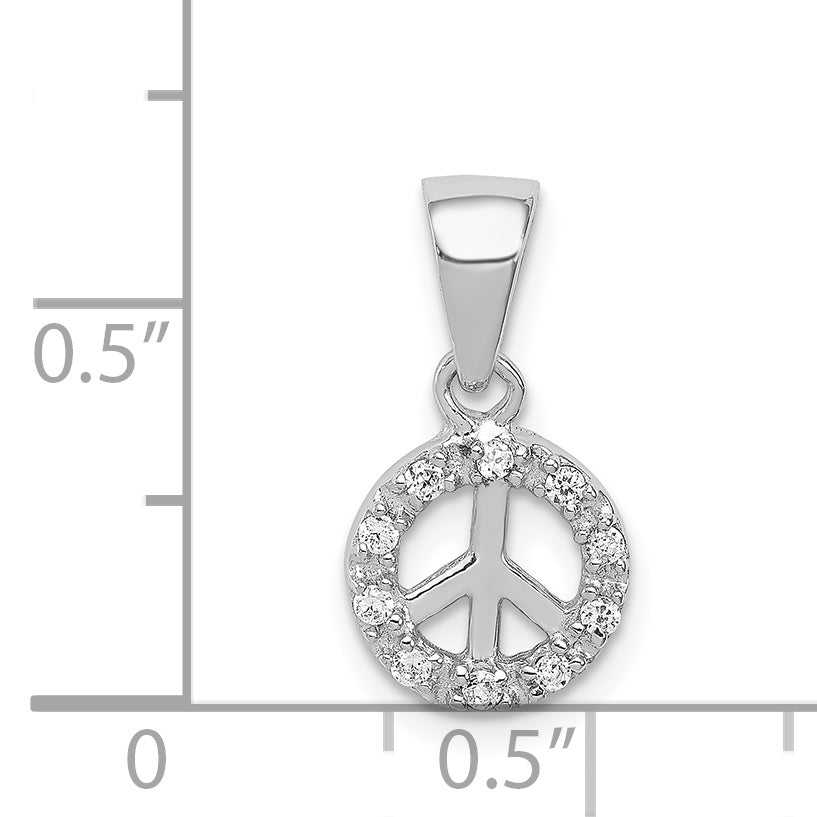 Sterling Silver Rhodium-Plated Small Cz Peace Pendant
