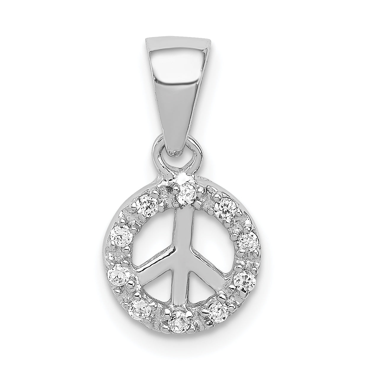 Sterling Silver Rhodium-Plated Small Cz Peace Pendant