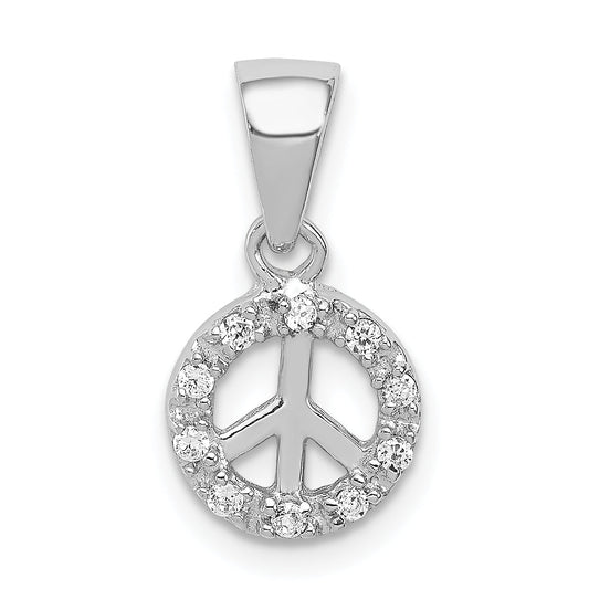 Sterling Silver Rhodium-Plated Small Cz Peace Pendant