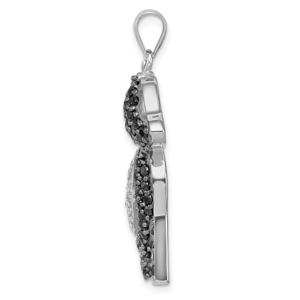 Sterling Silver Rhodium-Plated Black And Clear Cz Dog Pendant