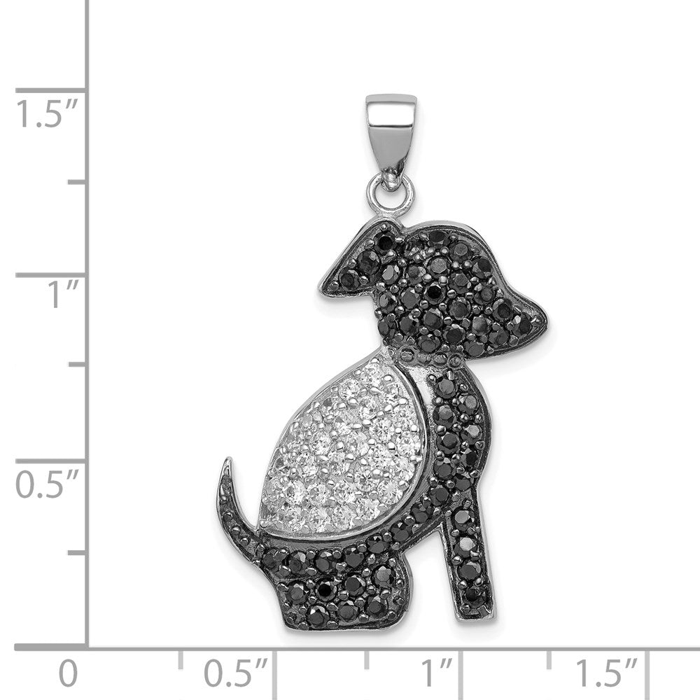 Sterling Silver Rhodium-Plated Black And Clear Cz Dog Pendant