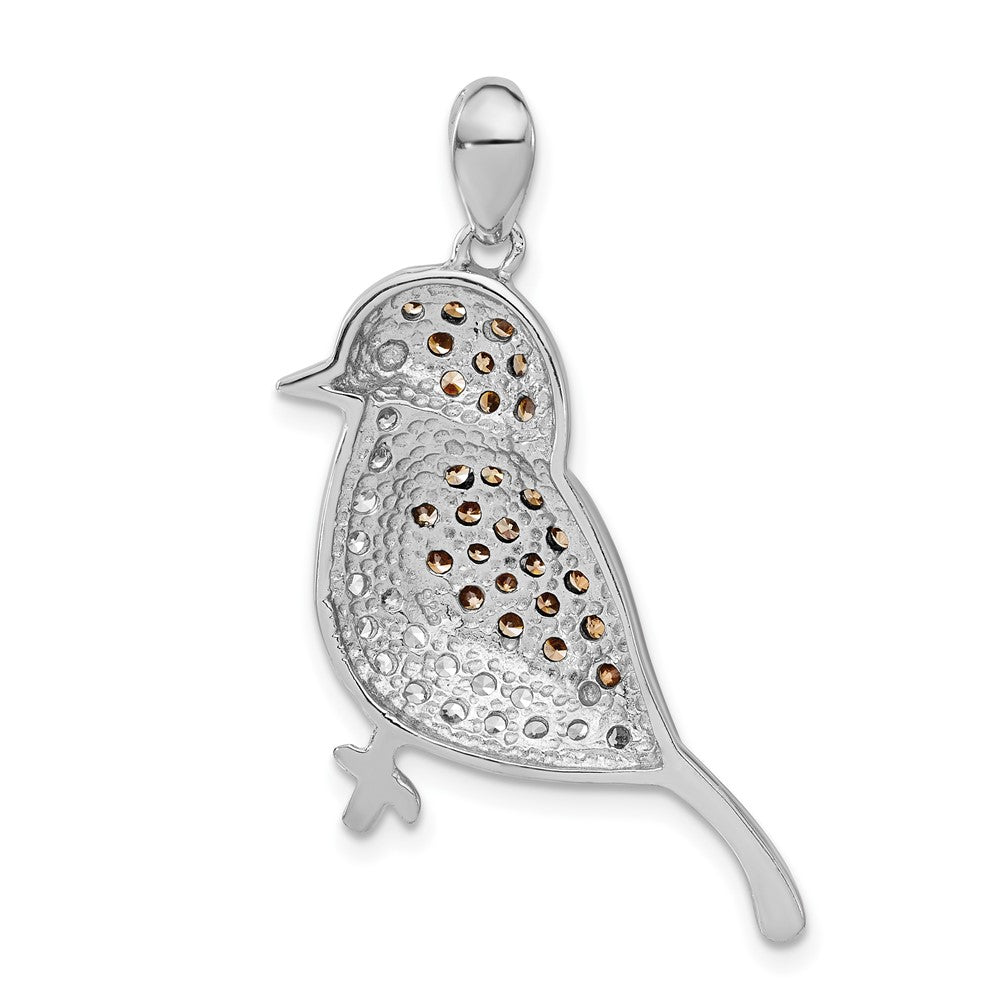 Sterling Silver W/ Black Rhod Champagne & Clear Cz Bird Pendant