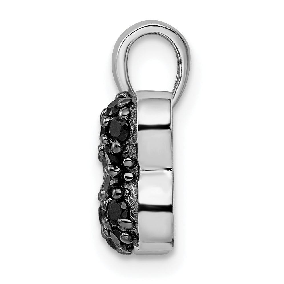 Sterling Silver Rhodium-Plated Black & Clear Cz Dog Bone Pendant