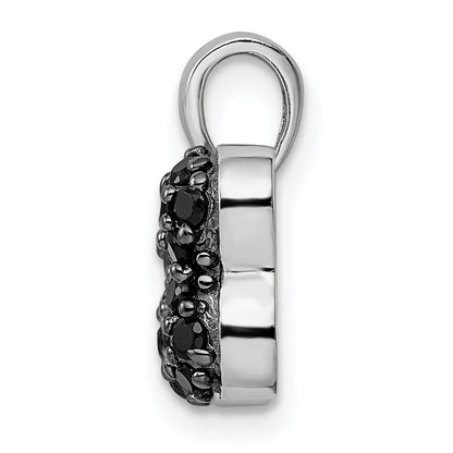 Sterling Silver Rhodium-Plated Black & Clear Cz Dog Bone Pendant