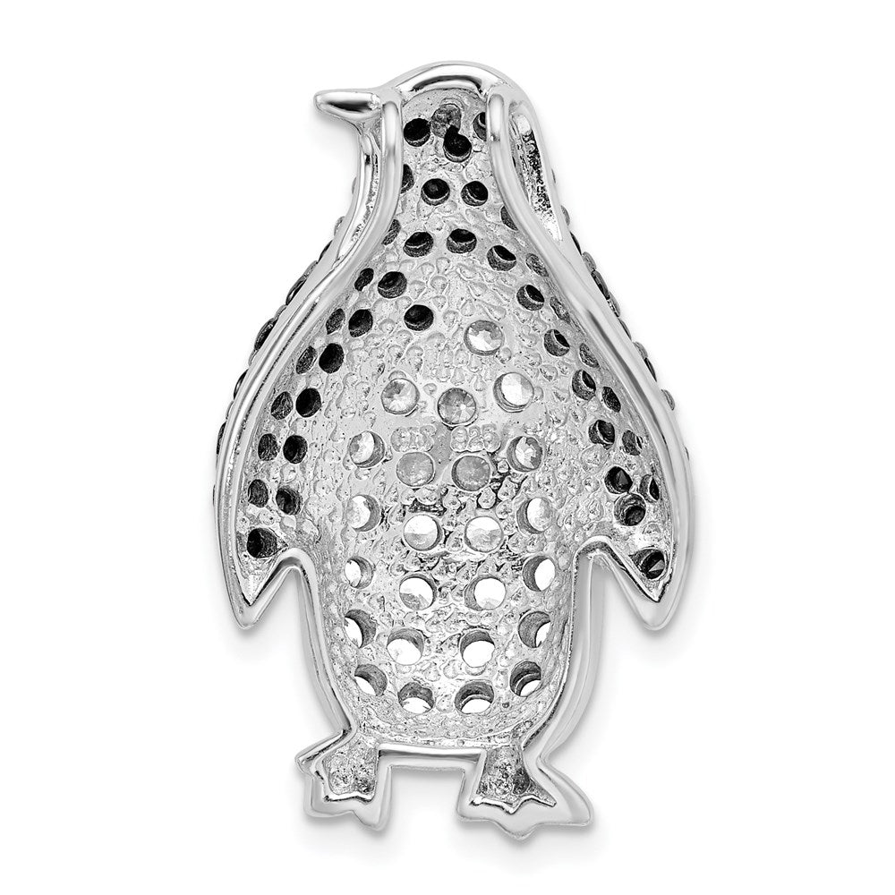 Sterling Silver Rhodium-Plated Black & White Cz Penguin Chain Slide