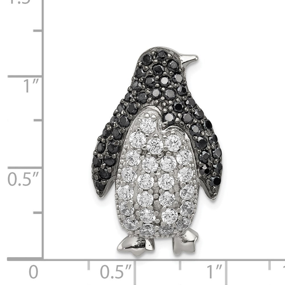 Sterling Silver Rhodium-Plated Black & White Cz Penguin Chain Slide