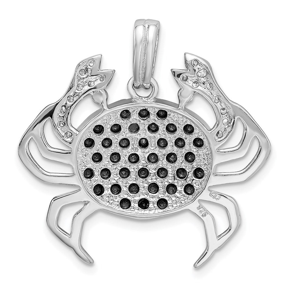 Sterling Silver Rhodium-Plated Black & White Cz Crab Pendant