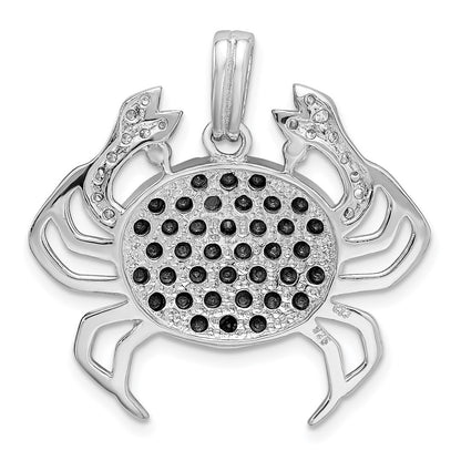 Sterling Silver Rhodium-Plated Black & White Cz Crab Pendant