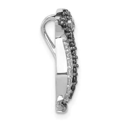 Sterling Silver Rhodium-Plated Black And White Cz Penguin Chain Slide
