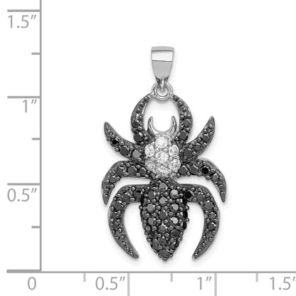 Sterling Silver Rhodium-Plated Black And White Cz Spider Pendant