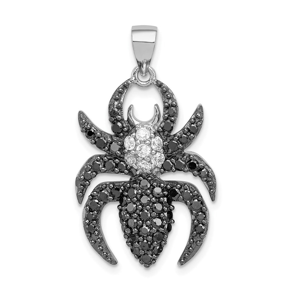 Sterling Silver Rhodium-Plated Black And White Cz Spider Pendant