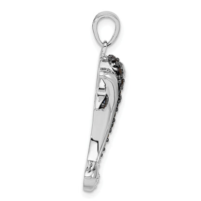 Sterling Silver Black & White Cz Dolphin Pendant
