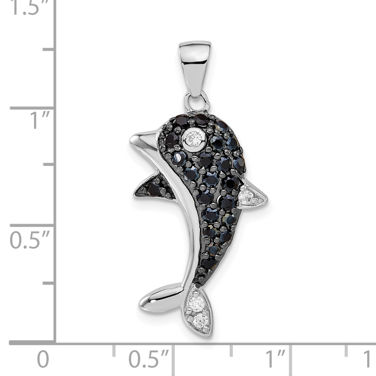 Sterling Silver Black & White Cz Dolphin Pendant