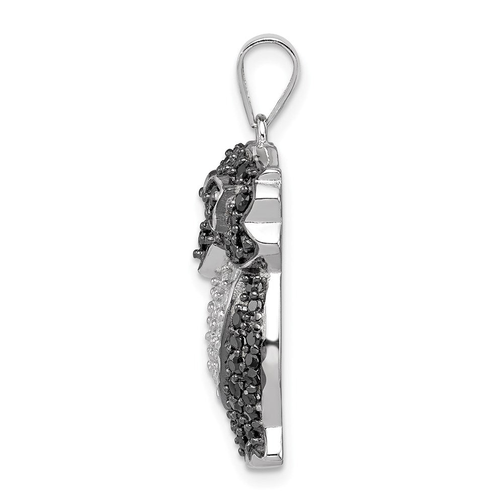 Sterling Silver Black & White Cz Owl Pendant