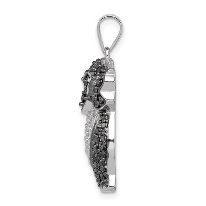 Sterling Silver Black & White Cz Owl Pendant