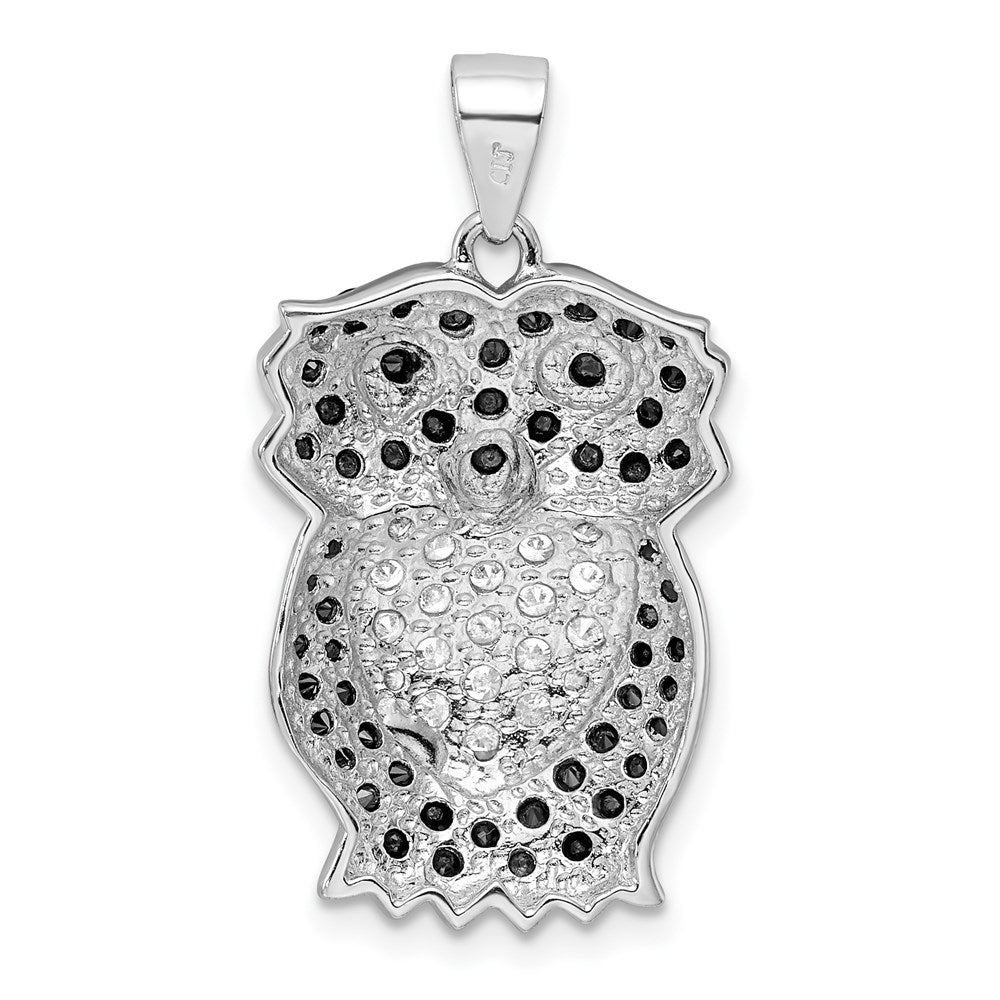Sterling Silver Black & White Cz Owl Pendant