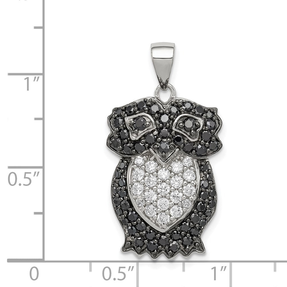 Sterling Silver Black & White Cz Owl Pendant