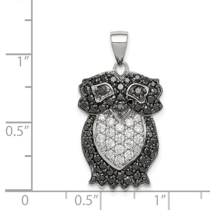 Sterling Silver Black & White Cz Owl Pendant