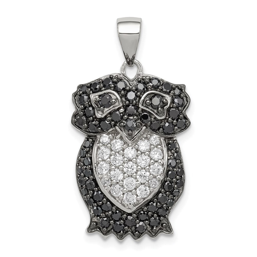 Sterling Silver Black & White Cz Owl Pendant