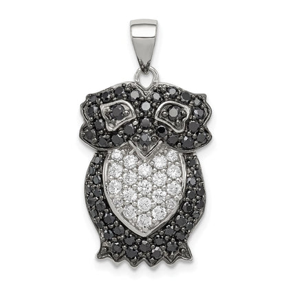 Sterling Silver Black & White Cz Owl Pendant