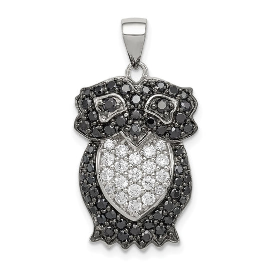 Sterling Silver Black & White Cz Owl Pendant