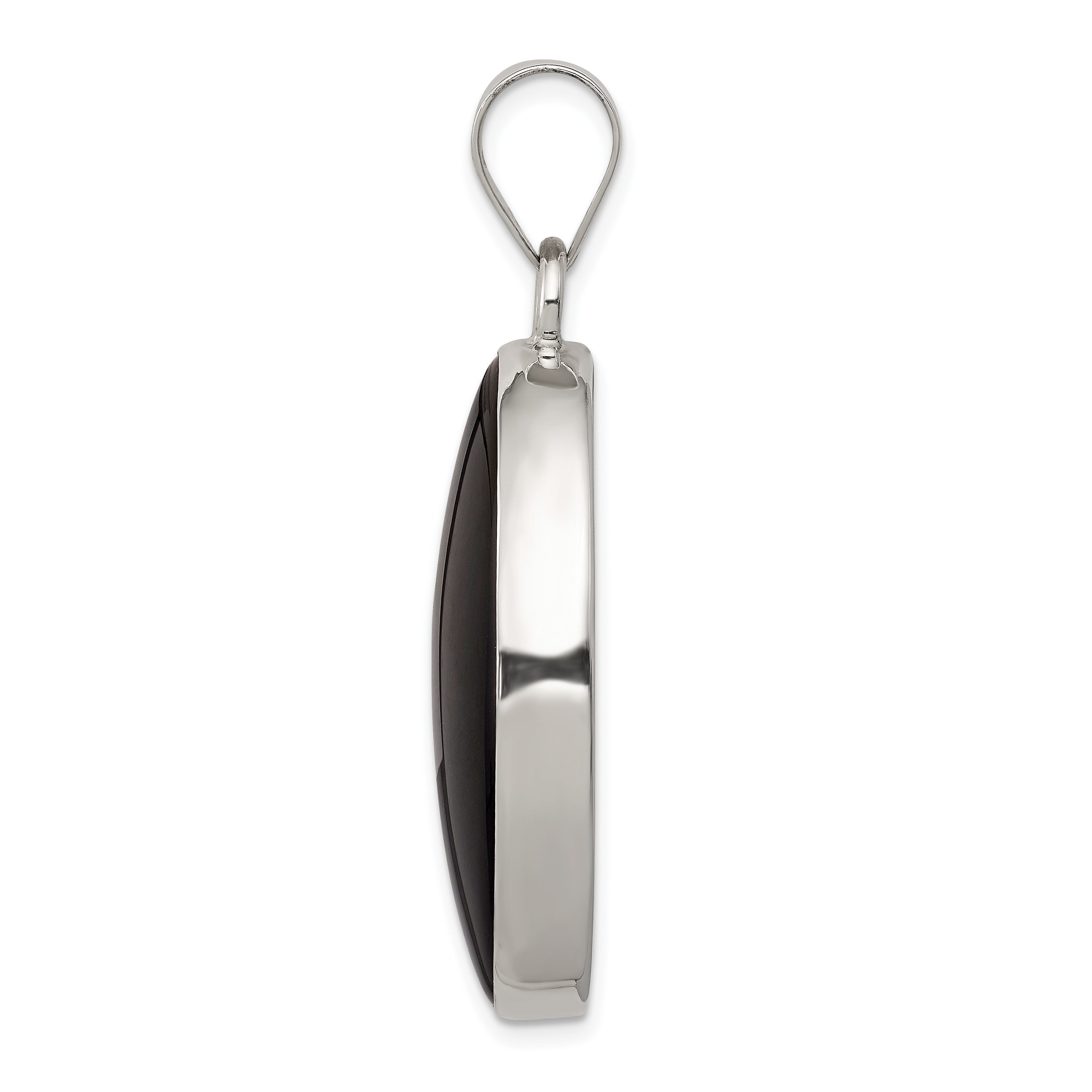 Sterling Silver Rhodium-Plated Onyx Polished Oval Pendant