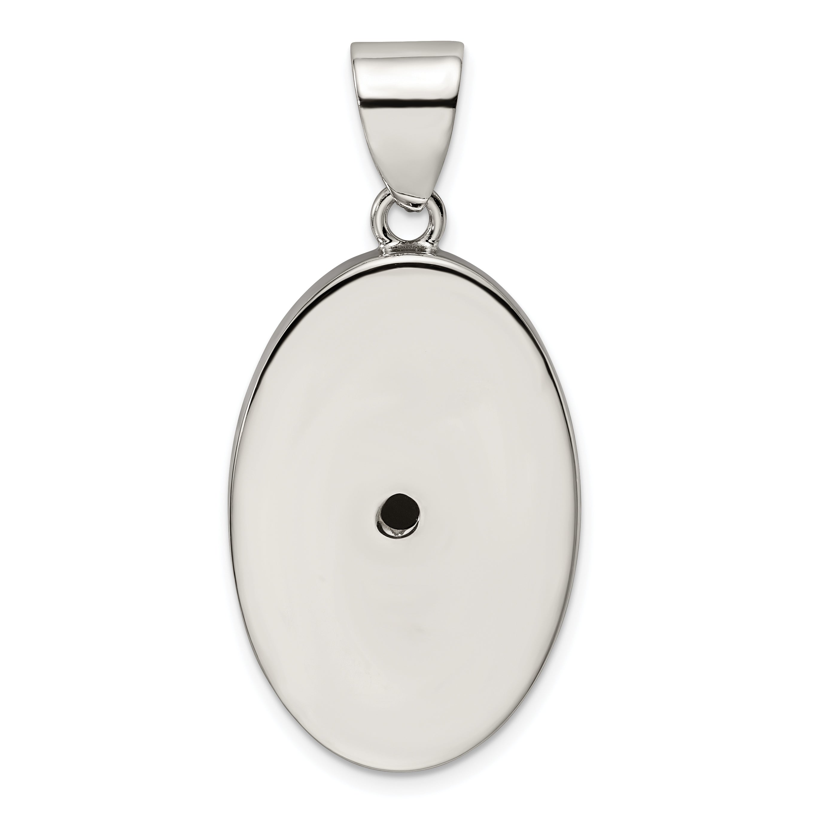 Sterling Silver Rhodium-Plated Onyx Polished Oval Pendant