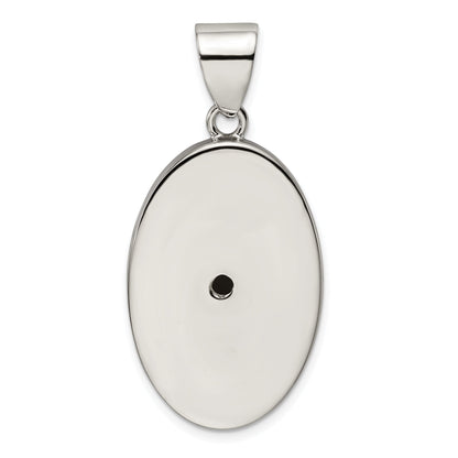 Sterling Silver Rhodium-Plated Onyx Polished Oval Pendant