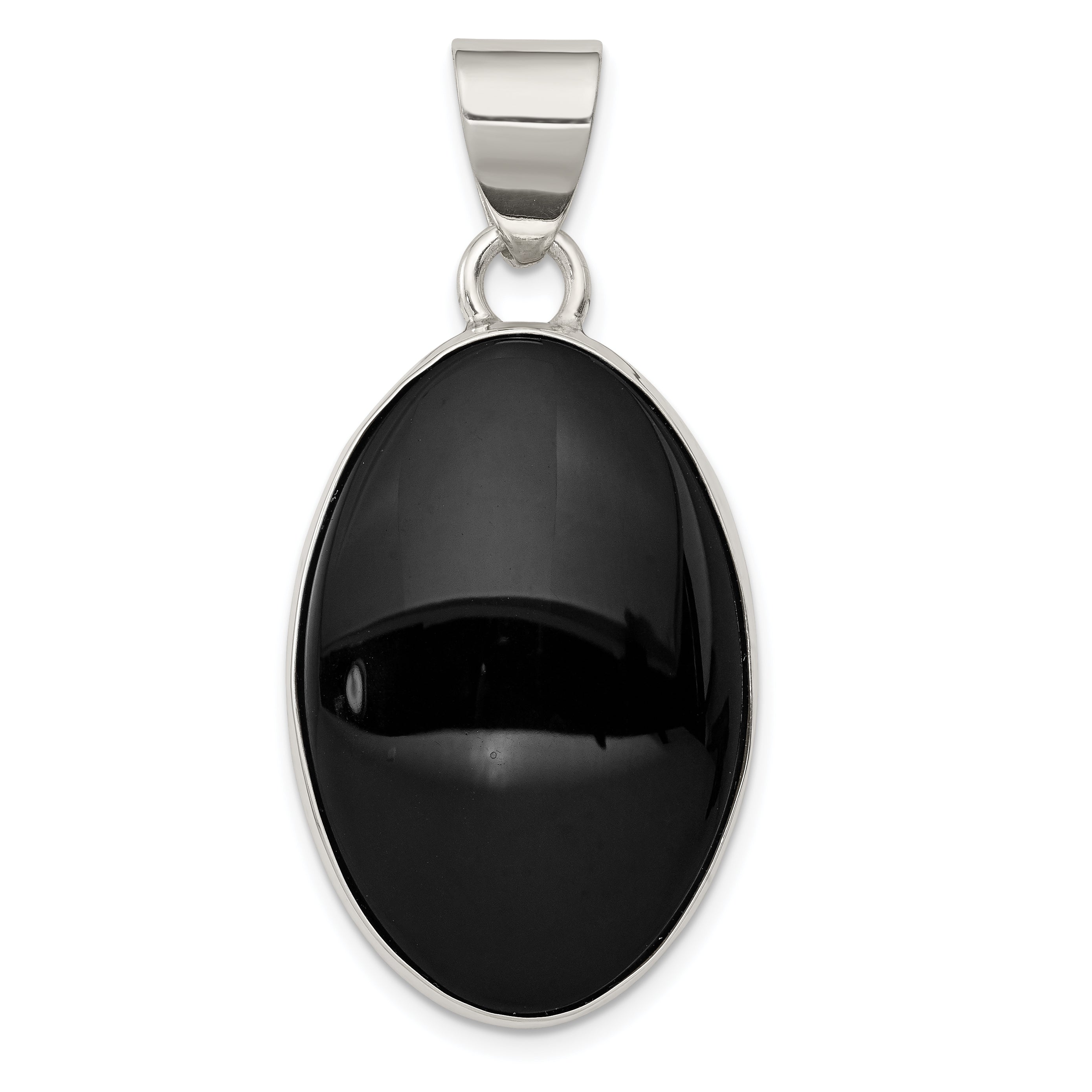 Sterling Silver Rhodium-Plated Onyx Polished Oval Pendant
