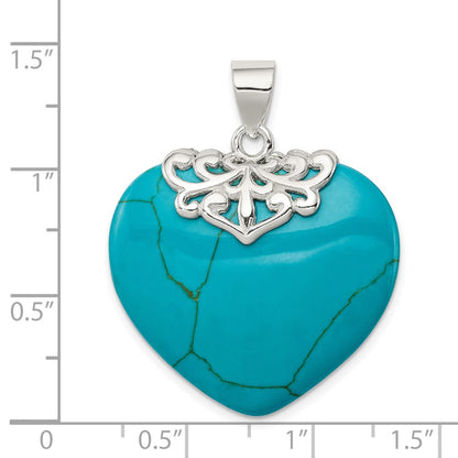 Sterling Silver Rhodium-Plated Turquoise Heart Stone Pendant