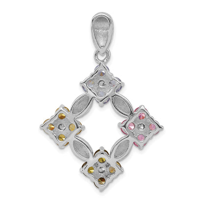 Sterling Silver Polished Multi-Color Cz Flower Pendant