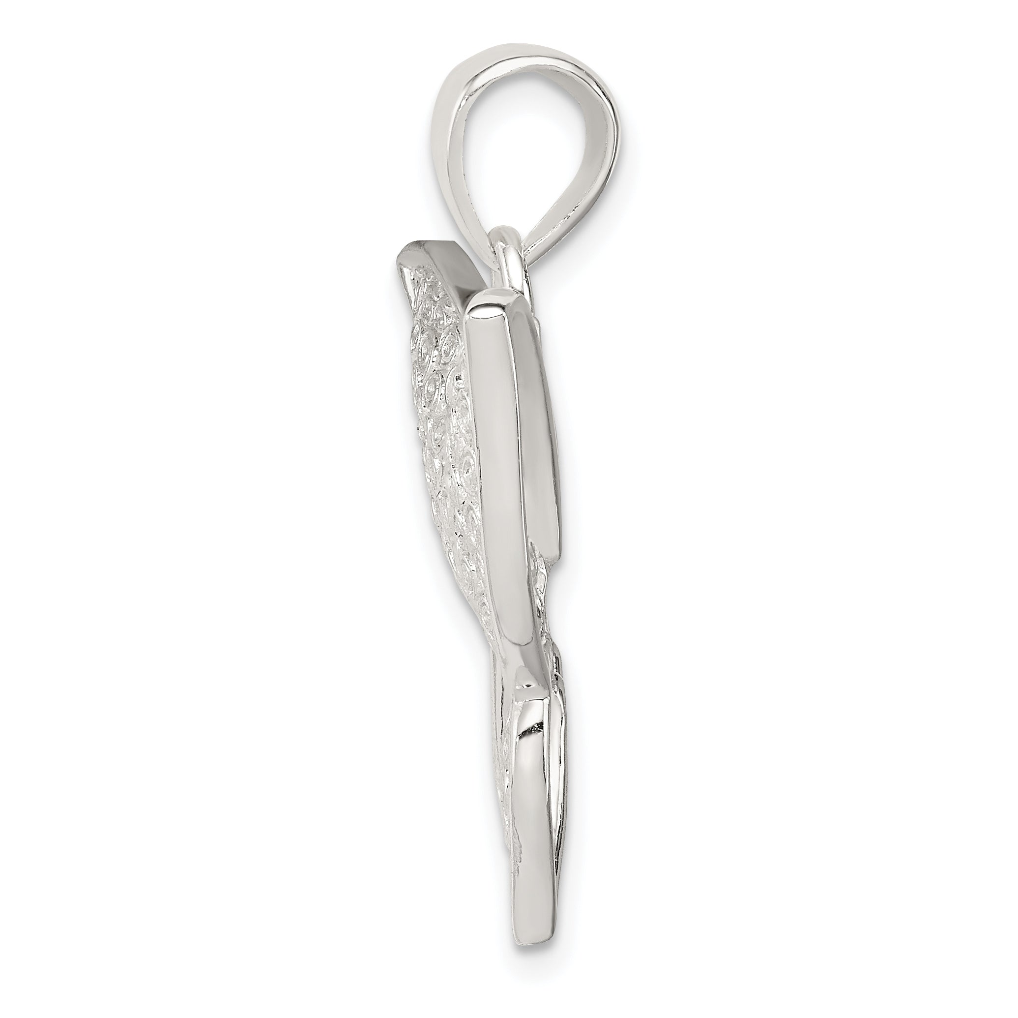 Sterling Silver Rhodium-Plated Polished/Textured Butterfly Pendant