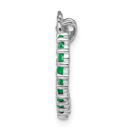 Sterling Silver Rhodium-plated Emerald & Diamond Heart Pendant