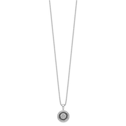 Sterling Silver White Night Rhodium-Plated Black And Diamond Circle Pendant 18 Inch Necklace With 2 Extender