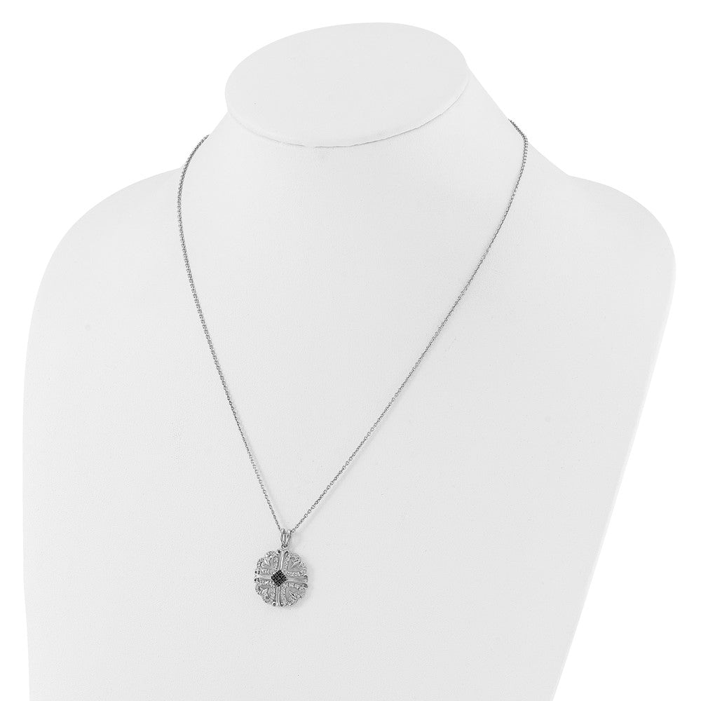 Sterling Silver White Night Rhodium-Plated Black And Diamond 4 Heart Pendant 18 Inch Necklace With 2 Extender
