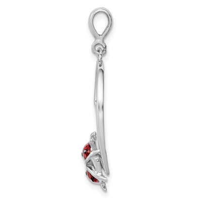 Sterling Silver Rhodium-Plated Heart With Enameled Ladybug Pendant