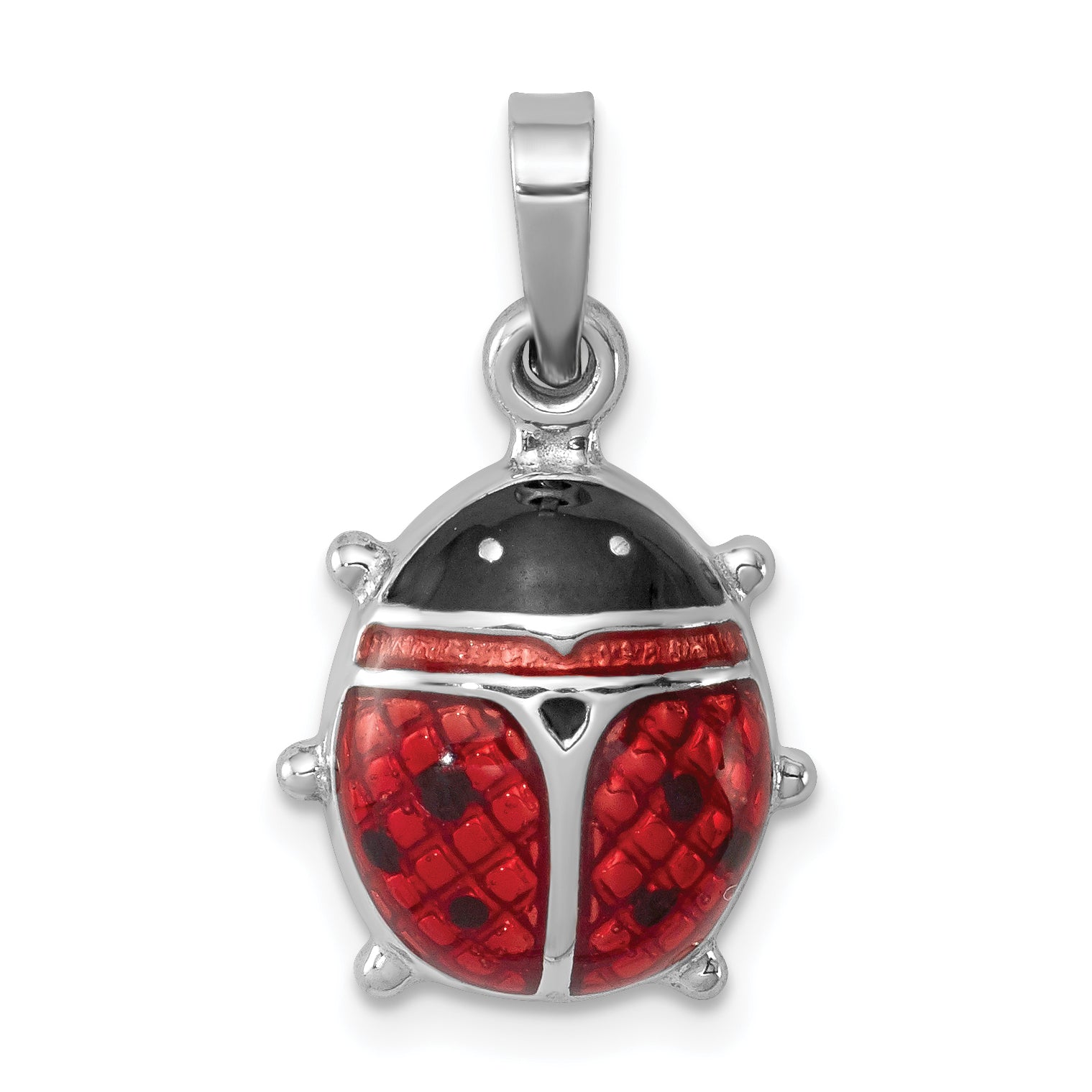 Sterling Silver Rhodium-Plated Enameled Ladybug Pendant