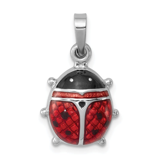 Sterling Silver Rhodium-Plated Enameled Ladybug Pendant