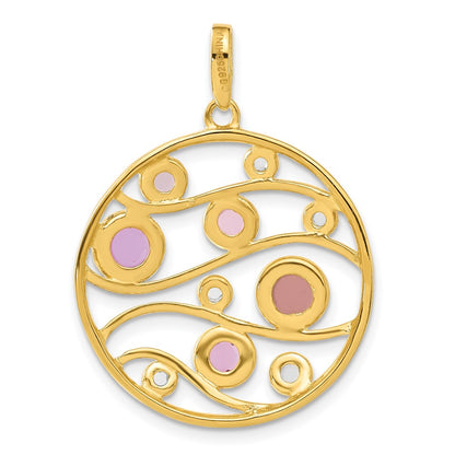 Sterling Silver Gold Plated Cz & Glass Circle Pendant